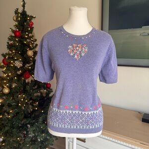 Alfred Dunner Cottagecore Floral Heart Knit Top Vintage Sweater Size PXL Y2K